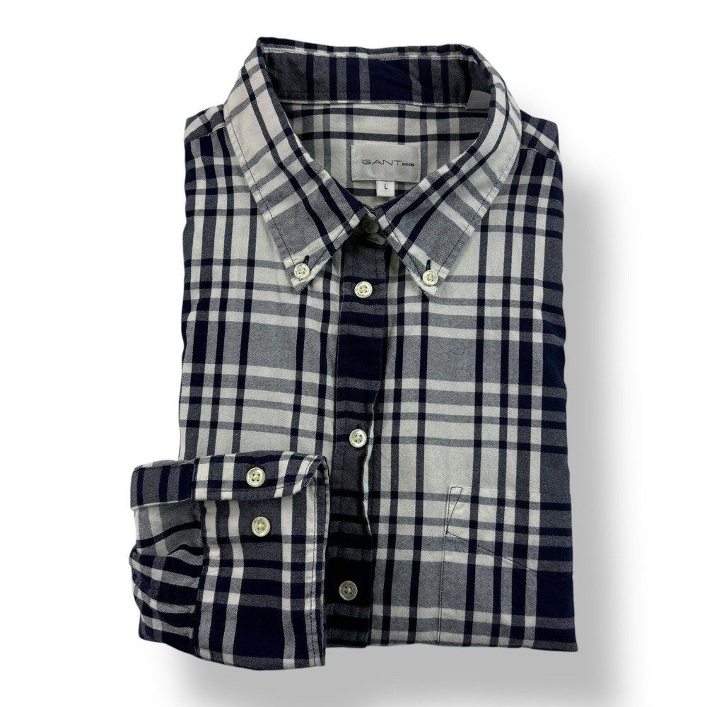 GANT Rugger Large Women's White & Blue Check Cotton Button Down Shirt